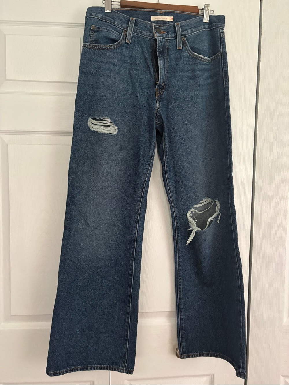 Women's Distressed Wide Leg Jeans in Dark Blue